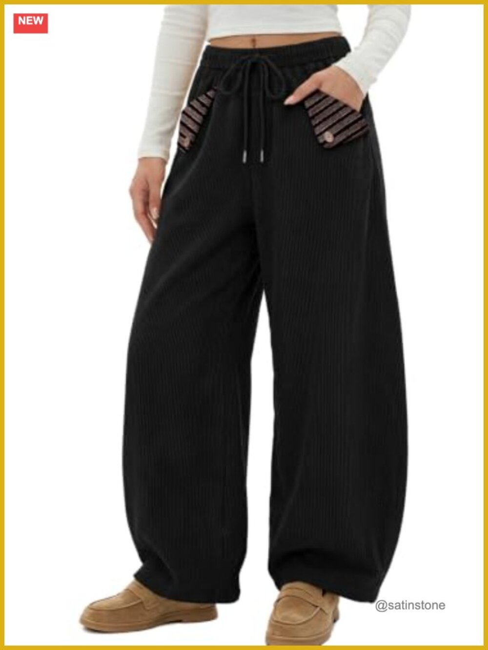 Corduroy Barrel Pants Womens Baggy Mid Rise Wide Leg Patch Pockets